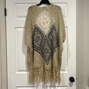 BLU pepper large cream/navy blue khaki lightweight cardigan